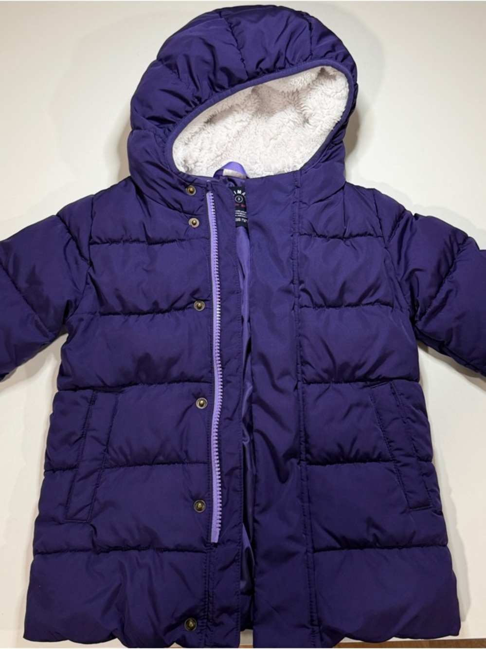 Primary Kids Grape Purple Parka Puffer Coat Sherpa Hood Size 3T